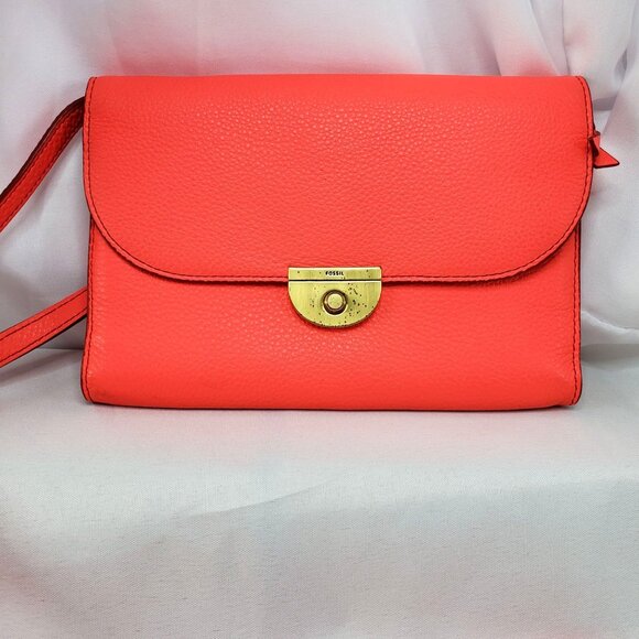 Fossil Margot Crossbody Coral Leather Bag With Adjustable Strap & Gold Hardware - Picture 10 of 10
